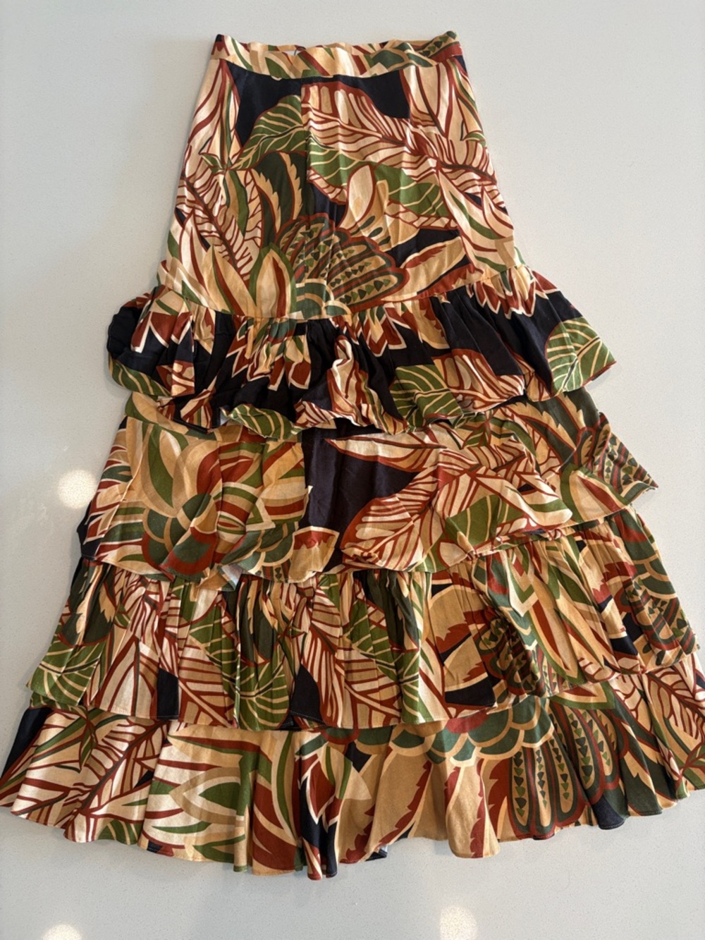 Zara Tropical Leaf Tiered Maxi Skirt in Green, Black, Cream - Picture 5 of 7